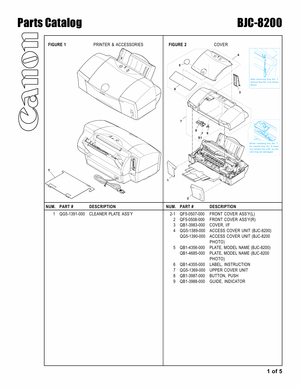 Canon BubbleJet BJC-8200 Parts Catalog Manual-2